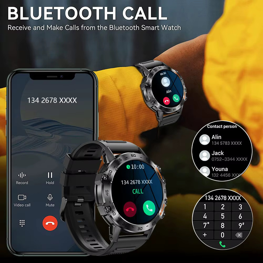 MEVADEN Smartwatch, 1,39 Zoll, Schwarz, Silikon, Herren, wasserresistent - Bild 3