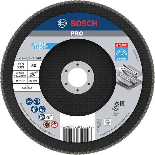 Bosch Fächerschleifscheibe X571 für Metall, Durchmesser: 180 mm, Bohrungs-Ø: 18 mm, Farbe: Schwarz - Bild 1