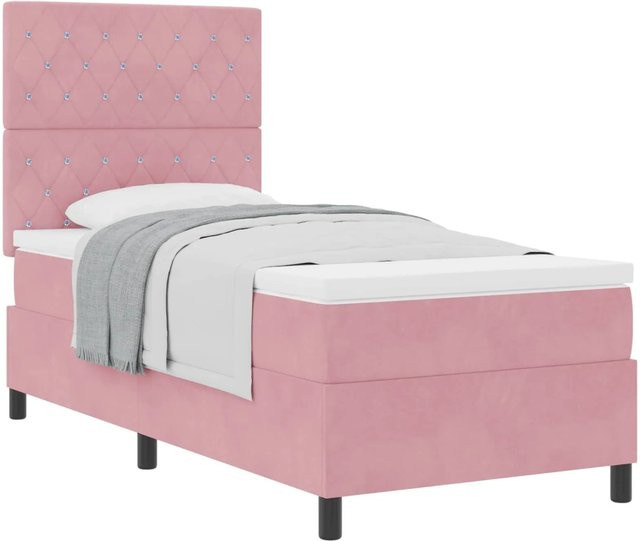 vidaXL Boxspringbett mit Matratze und Kopfteil in Rosa, B/T/H: 90 x 200 x 140 cm - Bild 1