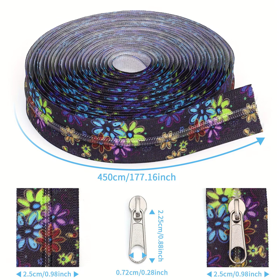 Changsons Reißverschlussset mit 4,5 Meter Reißverschluss, 10 Reißverschlussköpfen und farbigen Blumenelementen in Silber und Multicolour - Bild 2