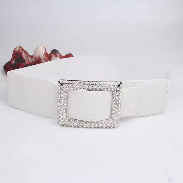 Ruidi bb Gürtel, elastisch, Strass-Quadrat-Schnalle, weiß, Damen, 80cm, 6cm - Bild 1