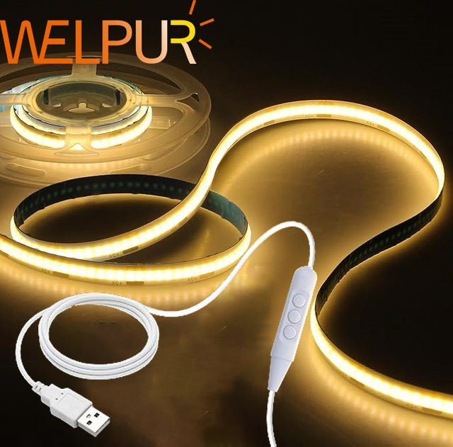 WELPUR COB LED-Lichtstreifen mit USB-Anschluss, dimmbar und zuschneidbar, Warmweiß - Bild 1
