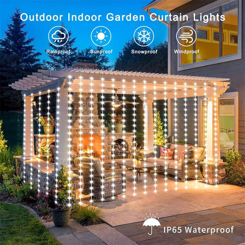 IEEYEEY Solar-Vorhang-Lichterkette LED Warmweiß Wasserdicht Boho Dekoration für Garten und Außenbereich - Bild 2
