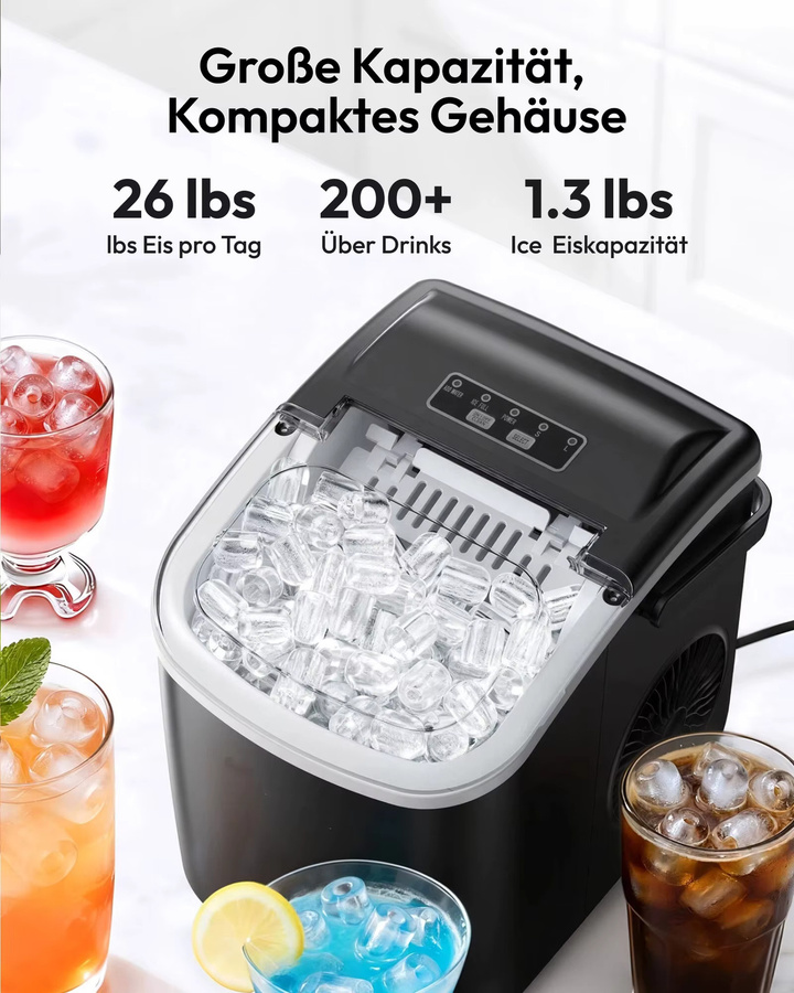 EUHOMY Eiswürfelmaschine aus Edelstahl, Tragbare Mini Eiswürfelmaschine mit Selbstreinigungsfunktion, 1,2 l Volumen, Silber - Bild 3