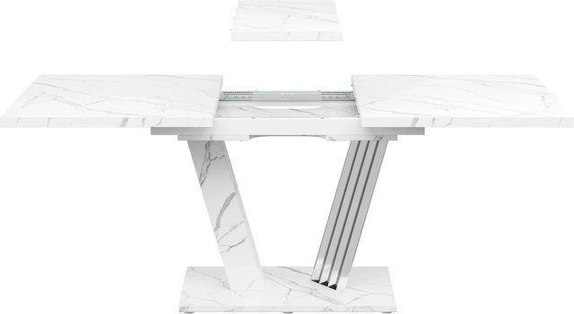 okwish Ausziehtisch in Weiß mit Marmormuster für Küche, Wohnzimmer oder Büro, B/T/H: 120 x 80 x 76 cm - Bild 1