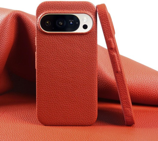 Echte Lederhülle mit Litschi-Muster für Google Pixel 10 Pro XL, 9, 8, 7 und 6a in Orange - Bild 1
