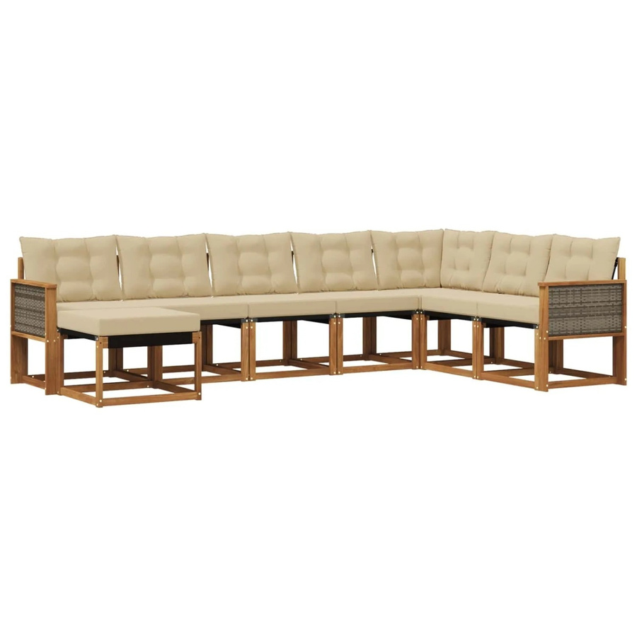 vidaXL Outdoor-Sofagarnitur L-Form aus Massivholz Akazie mit 8 Kissen in Natur und Beige - Bild 2