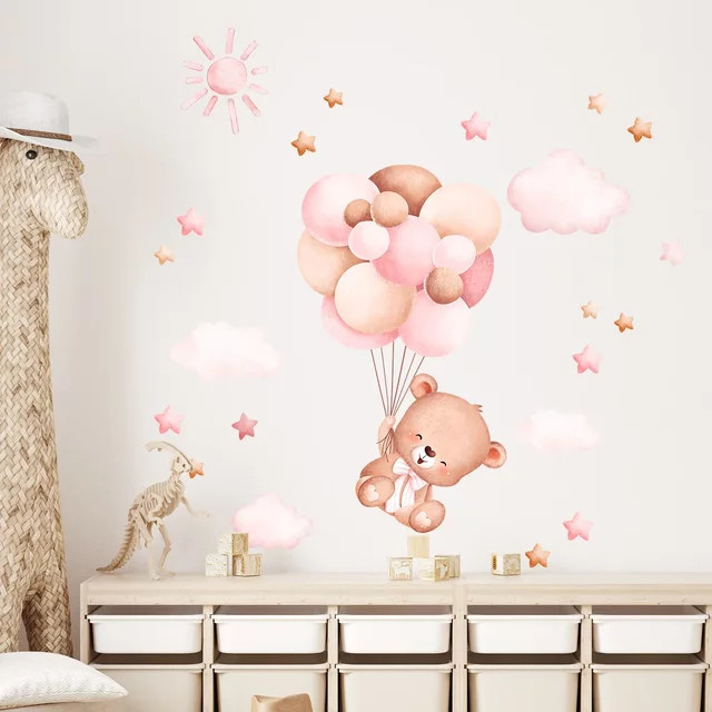 BRUP Wandaufkleber Cartoon Ballon Bär für Kinderzimmer und Babyzimmer, Multicolor - Bild 1