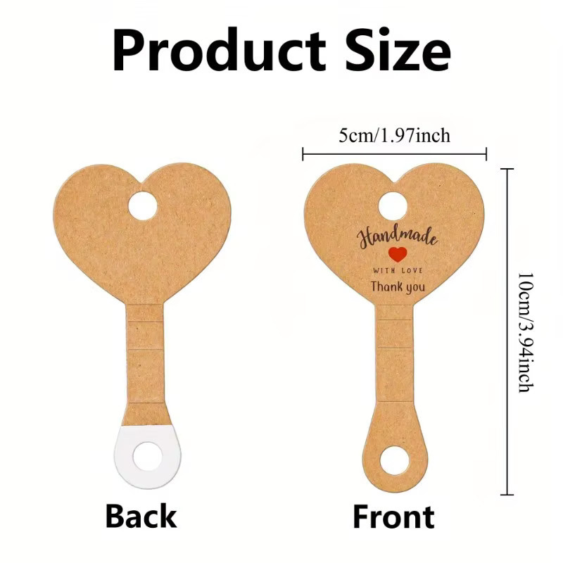 200 Stück Schmuck-Etiketten aus Lederpapier in Braun mit Klebstoff und Herzform für Halsketten-Präsentationskarten - Bild 3