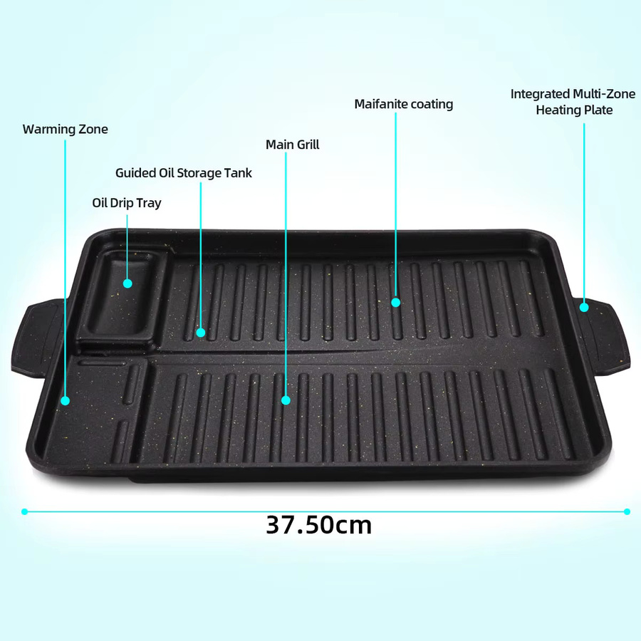 KOSUN Koreanische Grillpfanne aus Aluminium mit Titanbeschichtung, Schwarz, Durchmesser: 37,5 cm, geeignet für Induktion und Outdoor-Camping - Bild 2