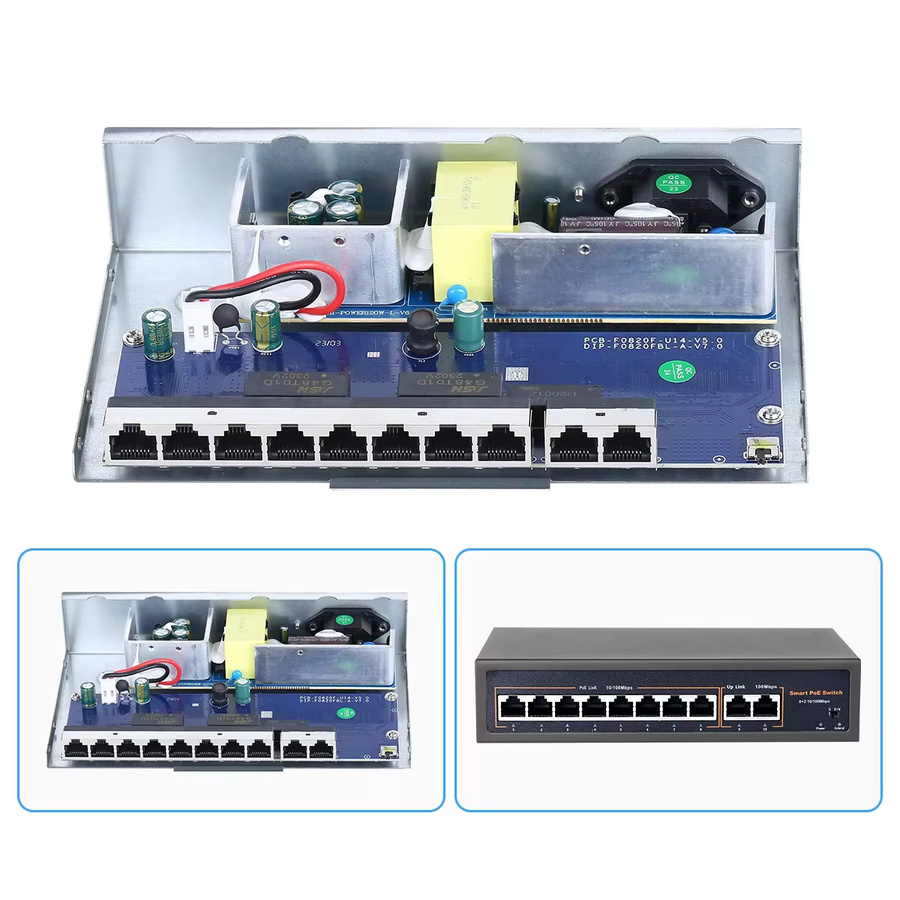 Techage PoE Switch 52V für IP-Kameras und Wireless AP mit 10/100Mbps Ethernet/LAN in Schwarz - Bild 1
