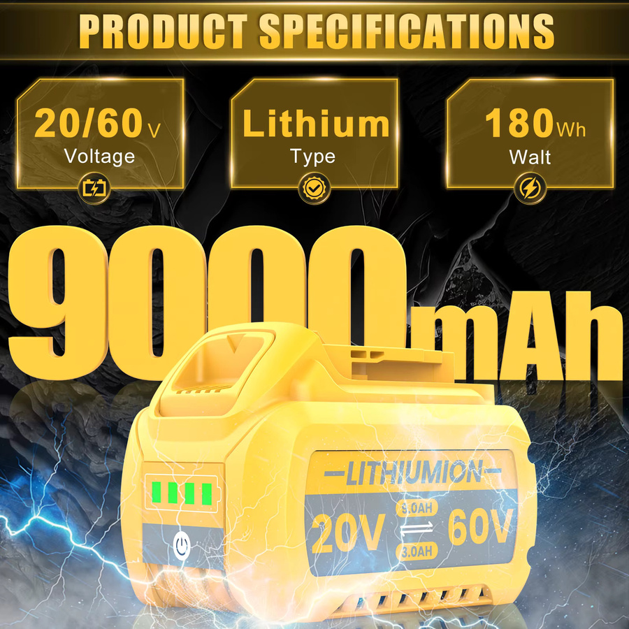Turpow Akku kompatibel mit Dewalt DCB609, 9000 mAh, wiederaufladbarer Li-Ion Akku für 20 V/60 V, passend für DCB547-XJ, DCB200 und DCB201 - Bild 2