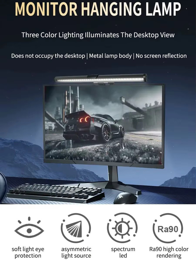 Wisciton RGB-LED-Monitorlichtleiste stufenlos dimmbar als hängende Bildschirmleuchte für Arbeit und Gaming - Bild 5