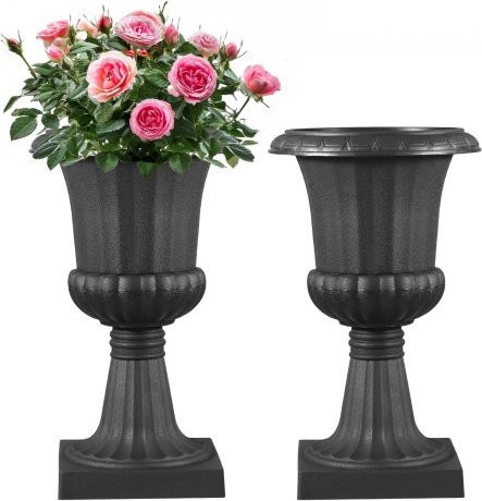 VEVOR Pflanzgefäße aus Kunststoff im 2er-Set, klassische Urnen-Blumentöpfe in Schwarz, B/T/H: 25 x 25 x 42 cm - Bild 1