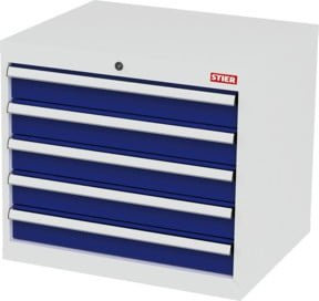 STIER Schubladenschrank mit 5 Schubladen aus Stahl, Farbe: Lichtgrau/Enzianblau, B/T/H: 70,0 x 57,5 x 62,0 cm - Bild 1