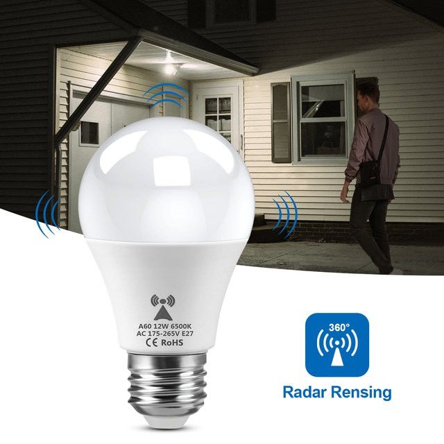 Lcamaw E27 Radar Bewegungsmelder LED-Birne Infrarot Sensor Nachtbeleuchtung Weiß 220V - Bild 1