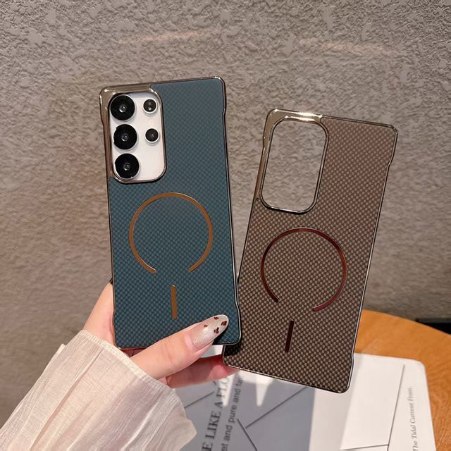 Kevlar Randlose Kabellose Ladehülle für Samsung Galaxy S26Ultra S25 Plus S24 in Blau, Sturzsicher und Stoßabsorbierend - Bild 1