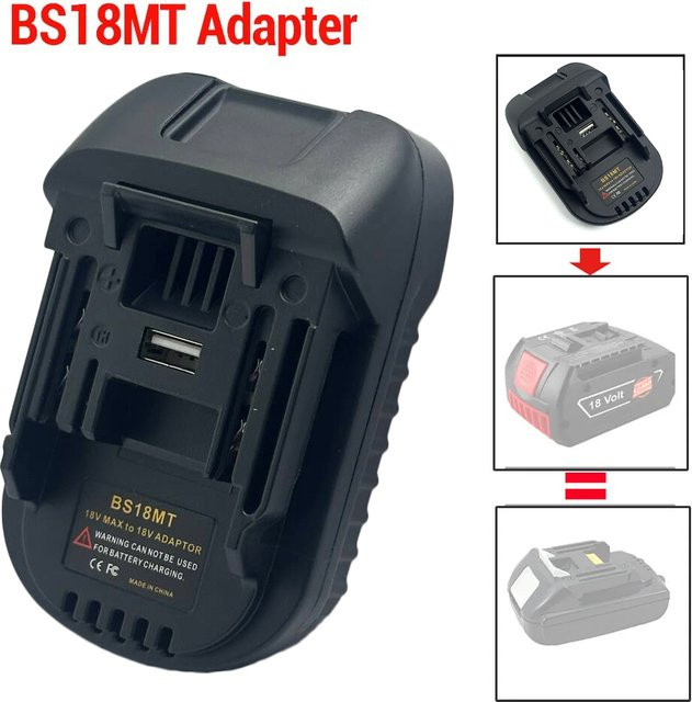 GiFi Power Akku-Adapter BS18MT mit USB-Ladebuchse für Bosch 18V Akku zur Konvertierung in Makita 18V BL1830, Schwarz - Bild 1