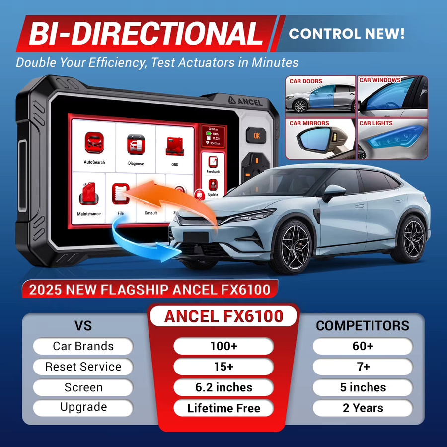 ANCEL FX6100 OBD2-Scanner in Schwarz mit vollständiger System-Autodiagnose, 15 Resets und bidirektionalem CANFD DOIP sowie lebenslangem kostenlosem Update - Bild 3