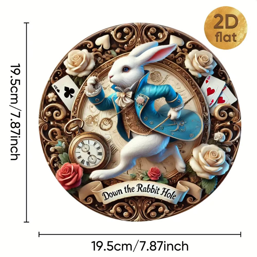 Rundes Metallschild CIFBUY Alice im Wunderland mit floralem Rosen-Motiv in Multicolour im Vintage-Stil als Wandkunst - Bild 4