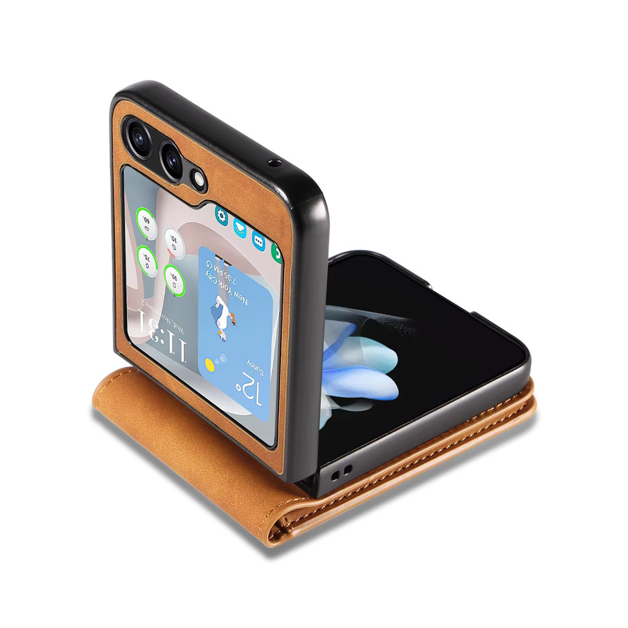 Luxuriöse Retro-Ledertasche als Brieftasche und Karten-Business-Handyhülle für Samsung Galaxy Z Flip 7, 6, 5, 4, 3 in Braun - Bild 2