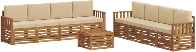 vidaXL Sofagarnitur aus Massivholz Akazie in Natur und Beige, 9-teiliges Set mit Tisch und Sesseln inklusive Kissen - Bild 1