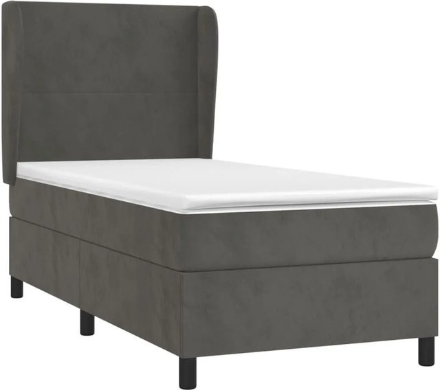 vidaXL Boxspringbett mit Matratze Dunkelgrau aus Samt, Hybrid-Design mit Taschenfederkern, B/T/H: 90 x 200 x 118 cm - Bild 1