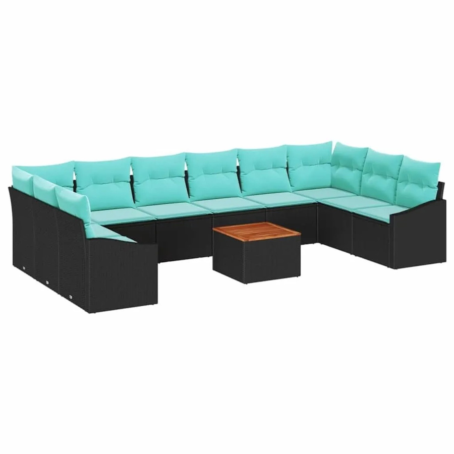 vidaXL Gartensofa-Set aus Poly-Rattan und Akazienholz in Schwarz mit 11-teiligem Polster-Set und Tisch - Bild 2