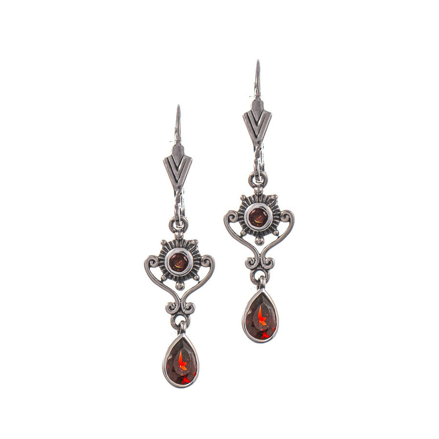 Ohrringe 925 Silber geschwärzt, Granat, Unisex - Bild 1