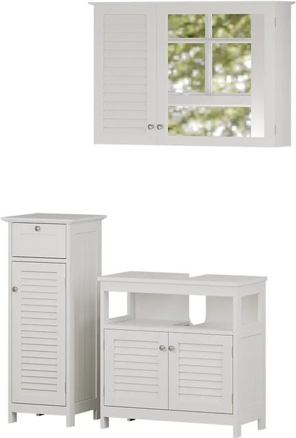 Vicco Badmöbel-Set Riad in Weiß, modernes 3-teiliges Badezimmer-Set mit Spiegelschrank, Waschtischunterschrank und Midischrank aus lackiertem MDF - Bild 1