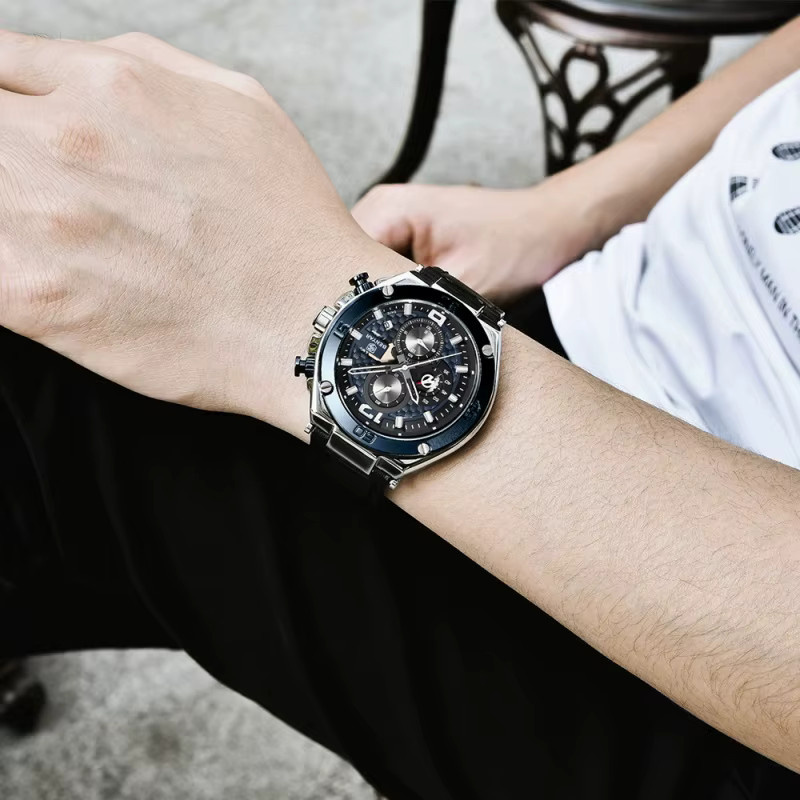 BENYAR Chronograph Armbanduhr, Quarz, Leder, Schwarz, Herren - Bild 4