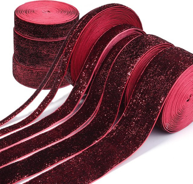 Einseitiges Samtband in Rot mit Glitzer für Blumensträuße und Geschenkverpackungen, Breite: 7 mm bis 38 mm - Bild 1