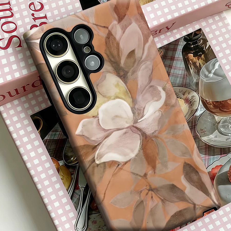 Stoßfeste Doppelschicht Handyhülle mit Blumen-Design für Samsung Galaxy S25 Ultra, S24 und S23 Ultra Plus in Terrakotta - Bild 4