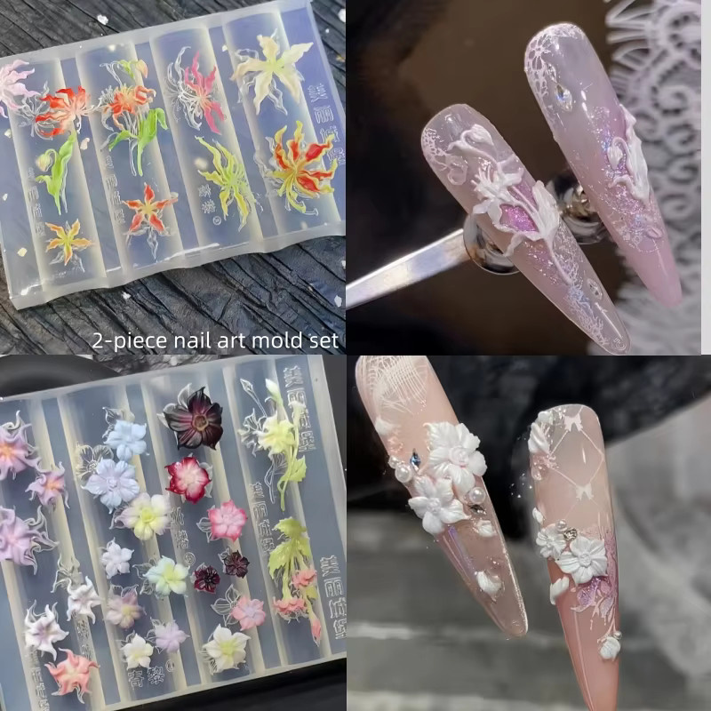 Jialan Lily Mandala Nailart-Formen-Set, transparente Nagelkunstform, 2-teilig - Bild 1