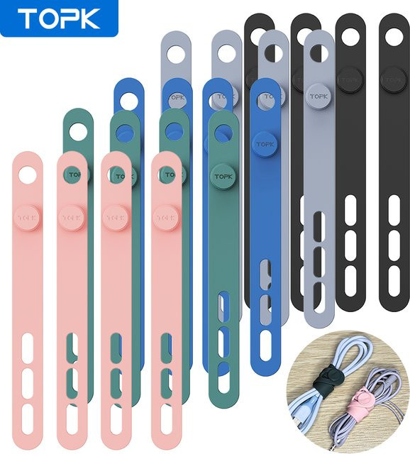 TOPK Silikon-Kabelbinder wiederverwendbar als Kabel-Organizer für Schreibtisch und USB-Kabel - Bild 1