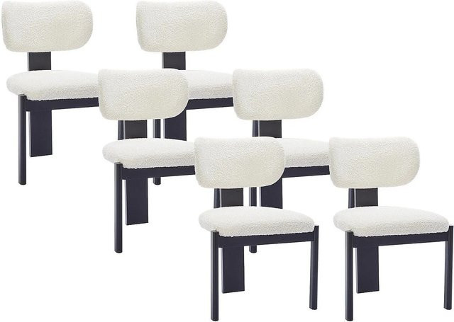 Vente-unique Stuhl Wilana in Weiß mit Bouclé-Stoff und Kautschukholz, Höhe: 56 cm - Bild 1