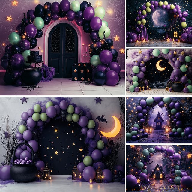 LS Fotografie Hintergrund Halloween Design mit Kürbis und Fledermaus in Lila für Kindergeburtstage und Studiofotografie - Bild 1