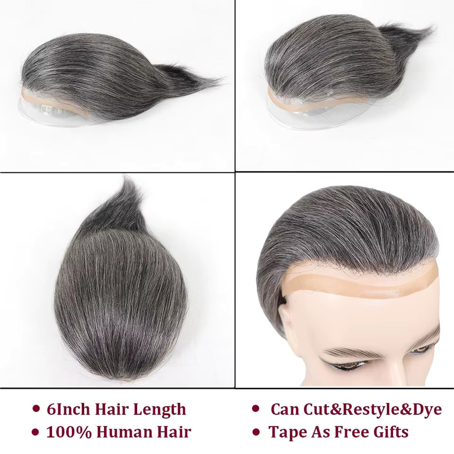 Bfirehair Herren-Toupet, graues menschliches Haarteil - Bild 5