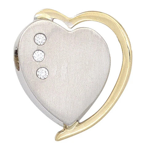 Colfem Anhänger Herz, 585 Gold, bicolor matt, 3 Diamanten - Bild 1