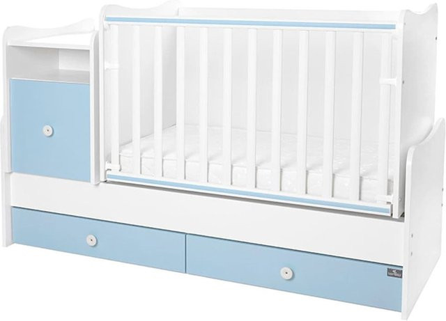 Lorelli Babybett Trend Plus mit Schreibtisch und Schubladen Kommode, Farbe Weiß Blau, B/T/H: 160 x 70 x 70 cm - Bild 1