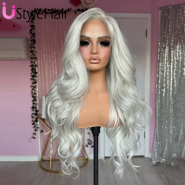 UStyleHair Lace-Front-Perücke, lange gewellte Kunsthaar-Perücke, Hellsilbergrau, Asche-Platin - Bild 1