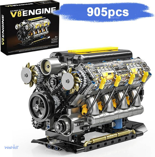 wishiot V8 Mechanische Motor Modell, Baustein, mit Licht, 905 Teile, ab 8 Jahren - Bild 1