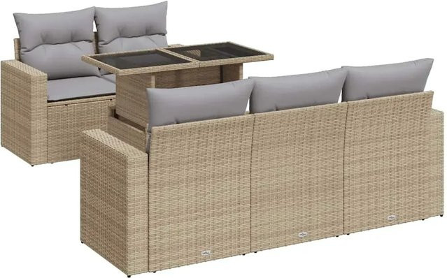 vidaXL 6-teilige Garten-Sofagarnitur aus Poly-Rattan mit Kissen in Beige-Grau - Bild 1