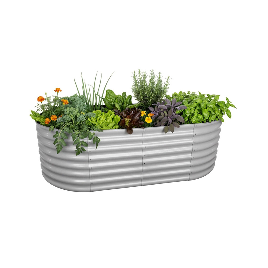 Relaxdays Hochbeet Halbrund aus Metall in Hellgrau, Bodenfrei, B: 200 cm, T: 60 cm, H: 100 cm - Bild 2