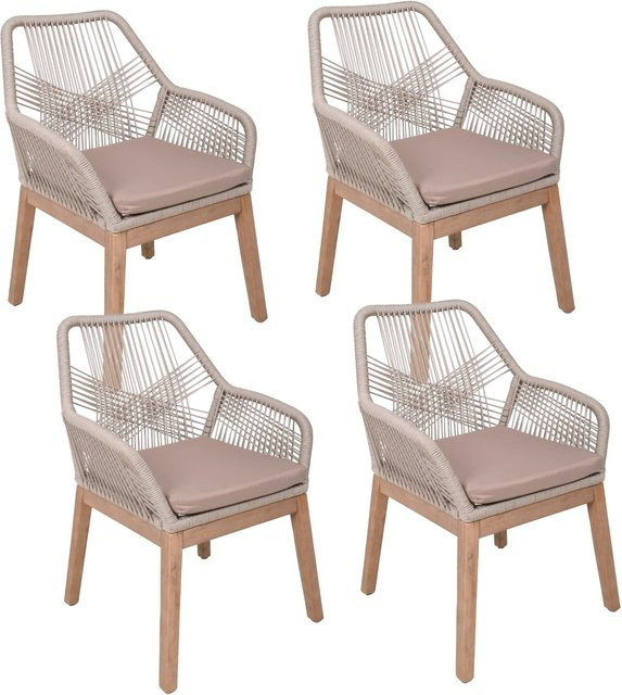 Garden Pleasure Gartensessel Pomona aus Holz mit Armlehnen und Polstern, 4er Set, Braun-Beige - Bild 1
