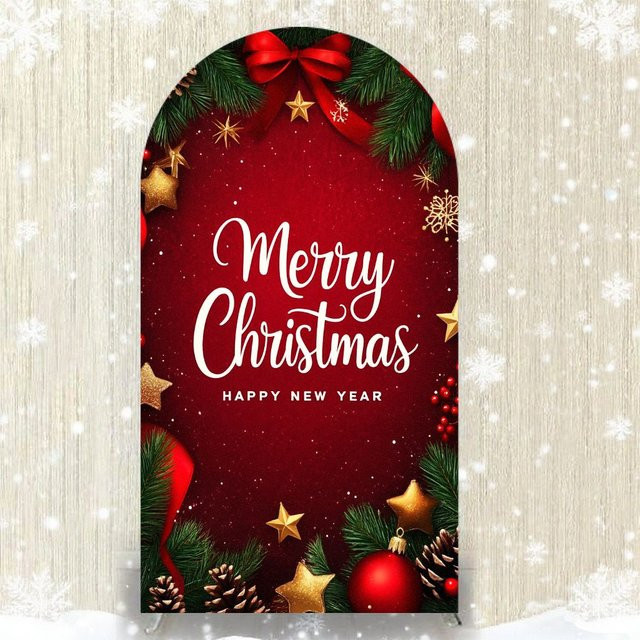 VIKAMA Weihnachts-Bogenhintergrund in Rot und Gold für Party-Fotografie, runder Dekoration Rahmen B/H: 120 x 50 cm - Bild 1