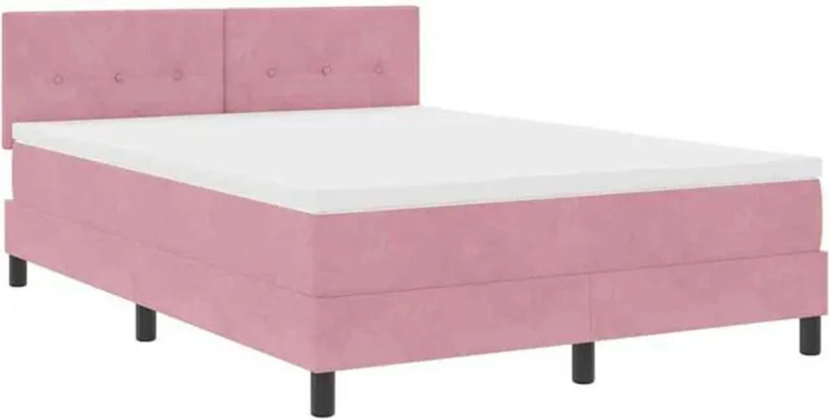 vidaXL Boxspringbett mit Matratze in Rosa, modernes Design aus Samt und Holzwerkstoff, B/T/H: 140 x 200 x 88 cm - Bild 1