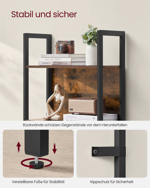 VASAGLE Bücherregal mit 5 Ebenen und Schublade im Industrial-Design, Eckregal aus Holz und Metall in Braun und Schwarz - Bild 4