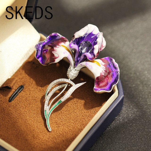 SKEDS Brosche, Iris Blütenblatt, Lila Farbverlauf, Kristall, Unisex - Bild 1