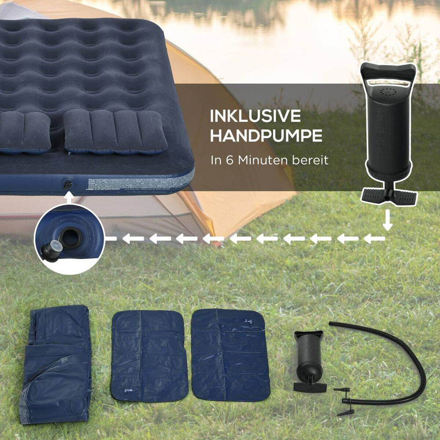 Outsunny Luftbett Doppel-Luftmatratze mit Handpumpe und Kopfkissen, Blau, B/T/H: 203 x 152 x 22 cm - Bild 5